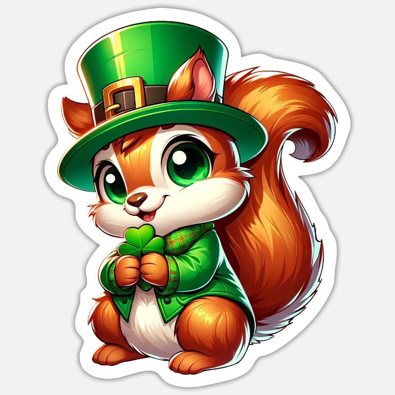 St. Patrick's Day Süßes Eichhörnchen Comic Design Sticker Größe S (10 x 10 cm)