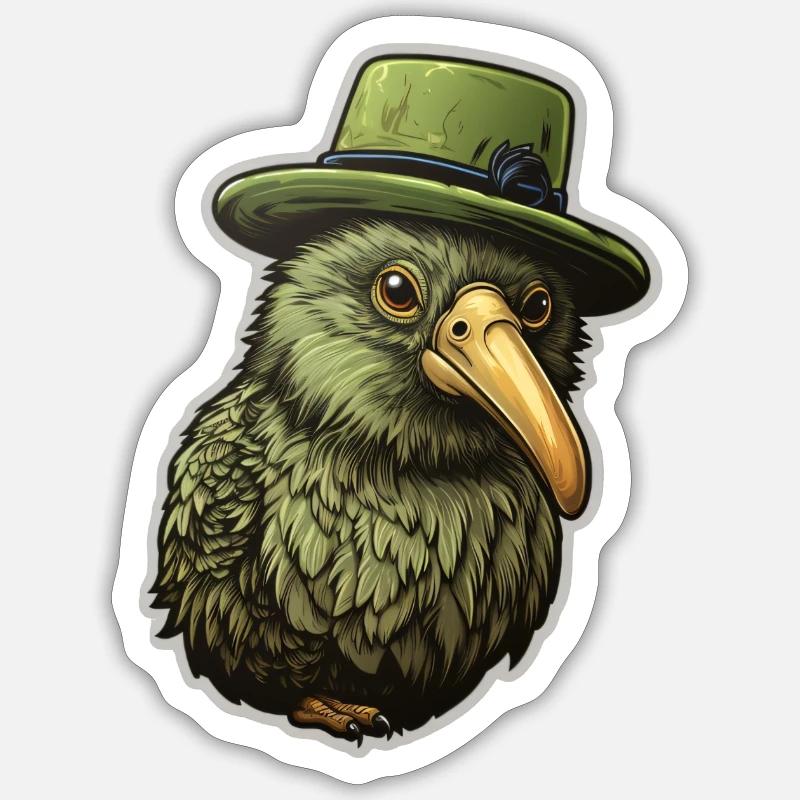 Kiwi mit Hut - Sticker Größe S (10 x 10 cm) - Mattweiß