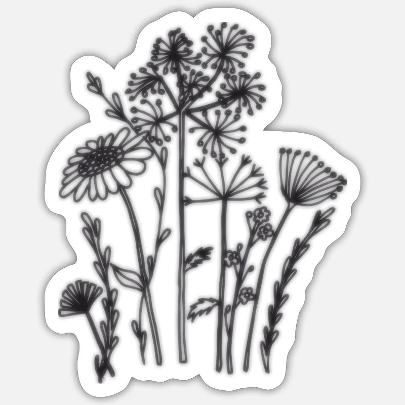 Fleurs séchées noires - Sticker taille S (10 x 10 cm) - blanc mat