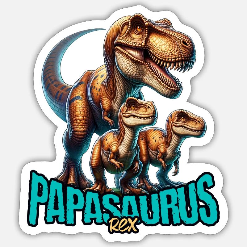 Papasaurus Rex - Sticker taille S (10 x 10 cm) - blanc mat