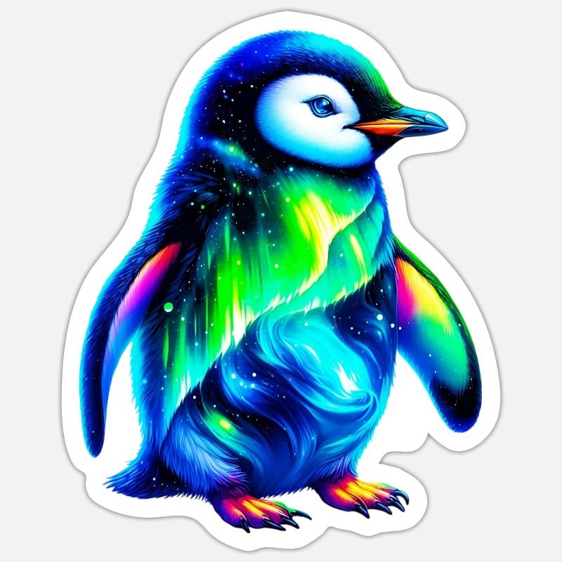 Aurora Borealis Pinguin - Sticker Größe S (10 x 10 cm) - Mattweiß