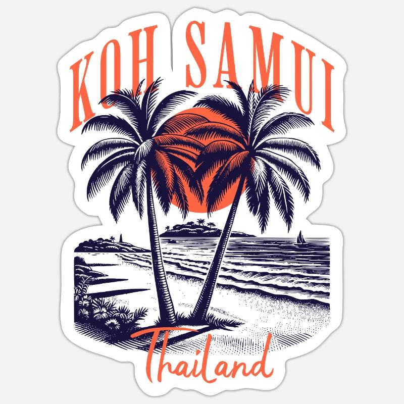 Plage de Koh Samui Thailand - Sticker taille S (10 x 10 cm) - blanc mat