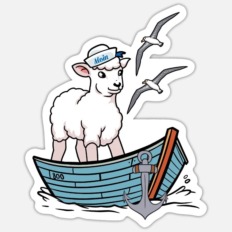 Moin maritim Schaf Boot Schafe Küste Boot - Sticker Größe S (10 x 10 cm) - Mattweiß