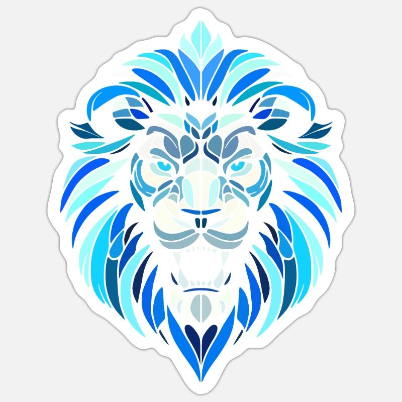 blue lion head, geometric patterns, polygons - Sticker size S (10 x 10 cm) - white matte