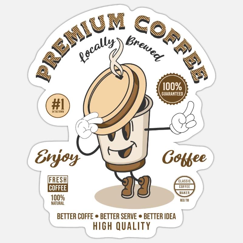Retro Maskottchen Café - Sticker Größe S (10 x 10 cm) - Mattweiß