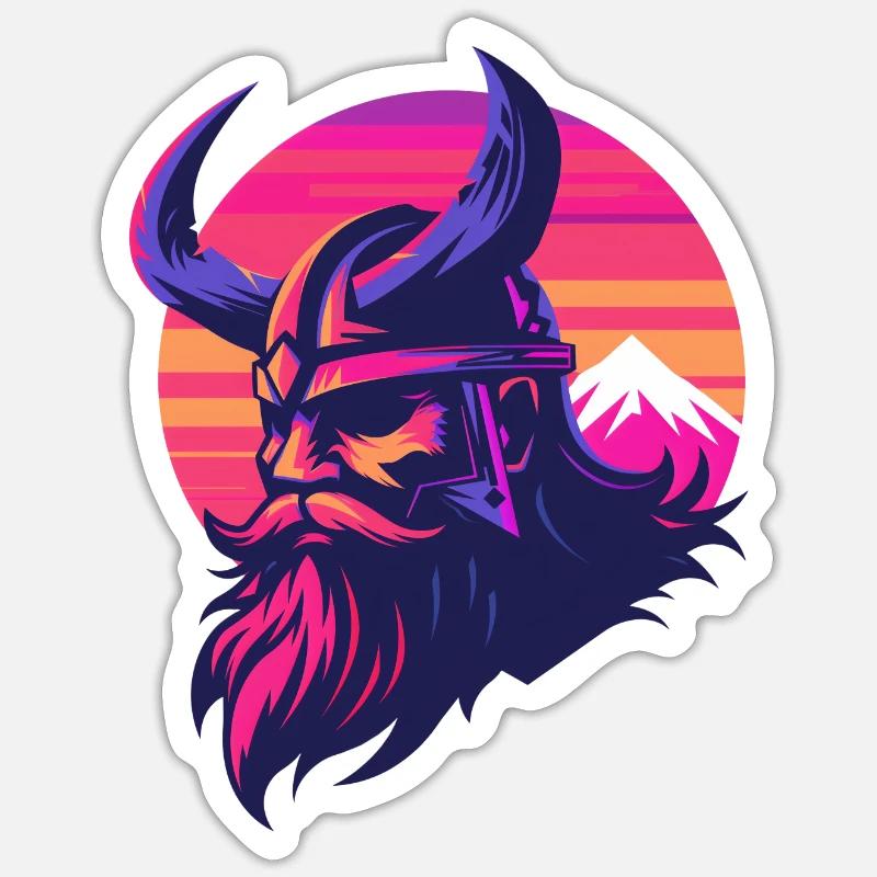Viking synthwave 3 Sticker taille S (10 x 10 cm)