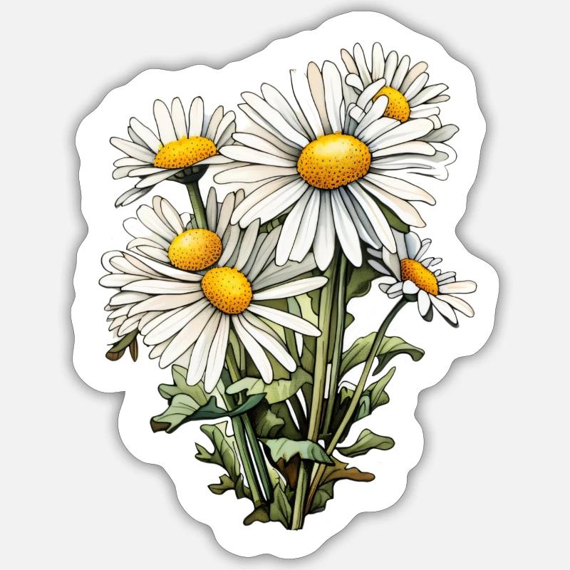 Camomille 6 Fleurs - Sticker taille S (10 x 10 cm) - blanc mat