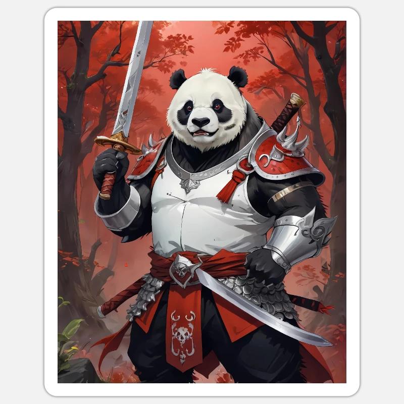 Ein monströses Ungetüm, ein Pandabär, Samurai - Sticker Größe S (10 x 10 cm) - Mattweiß