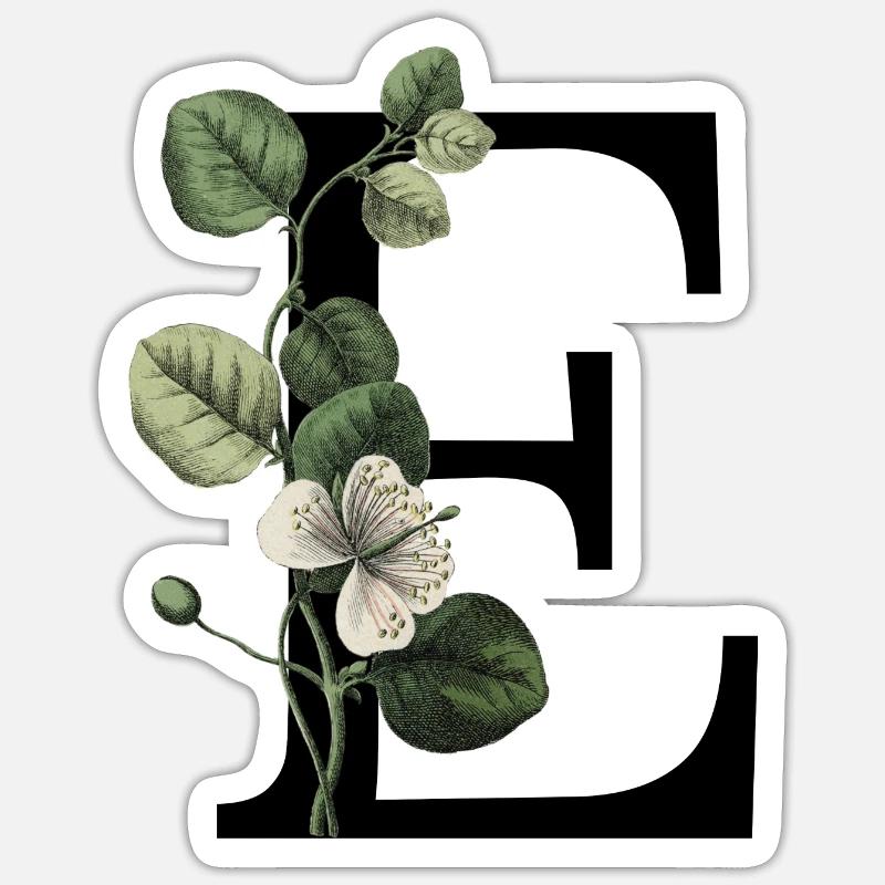 lettre e botanique vert - Sticker taille S (10 x 10 cm) - blanc mat