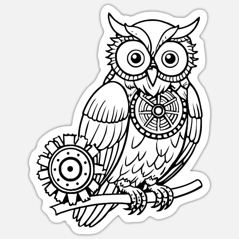 Mechanical owl - Sticker size S (10 x 10 cm) - white matte