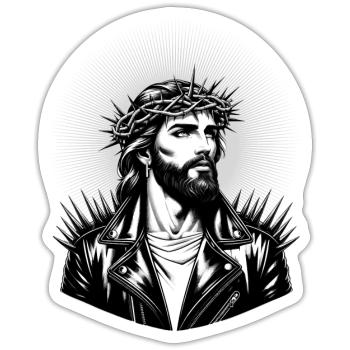Jesus Christus mit stylischer Frisur & Lederjacke - Sticker Größe S (10 x 10 cm) - Mattweiß - Vorne