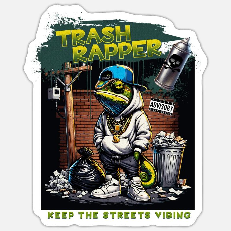 TRASH RAPPER Lizard - Sticker taille S (10 x 10 cm) - blanc mat