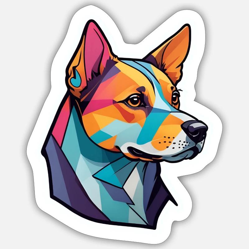 Portrait de chien coloré - Sticker taille S (10 x 10 cm) - blanc mat