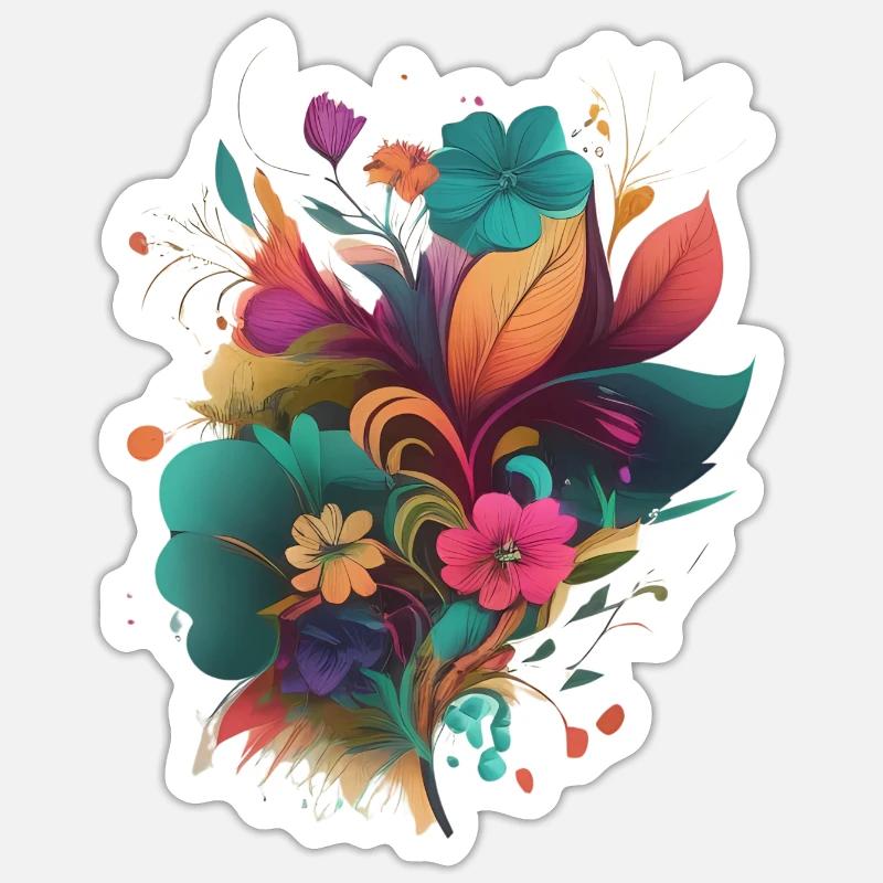 Explosion Florale Abstraite Sticker taille S (10 x 10 cm)