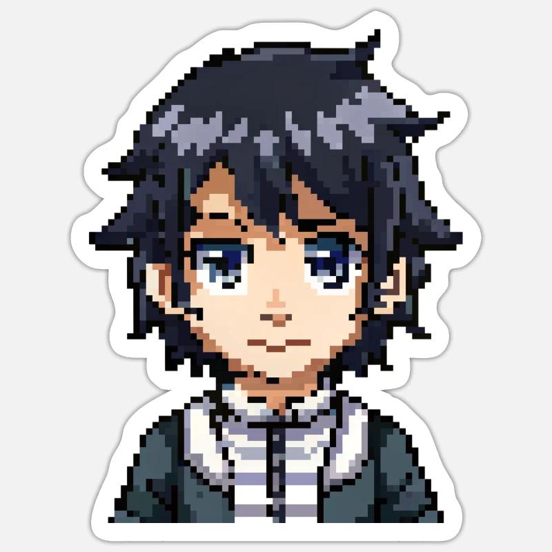 Figurine d’anime en 8 bits - Sticker taille S (10 x 10 cm) - blanc mat