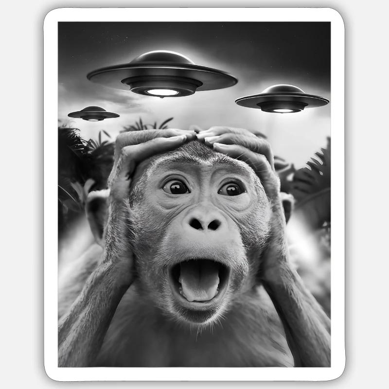 Funny Monkey Graphic UFO Weird Sticker size S (10 x 10 cm)