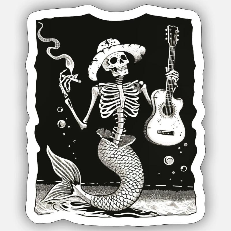 Guitare sirène squelette - Sticker taille S (10 x 10 cm) - blanc mat