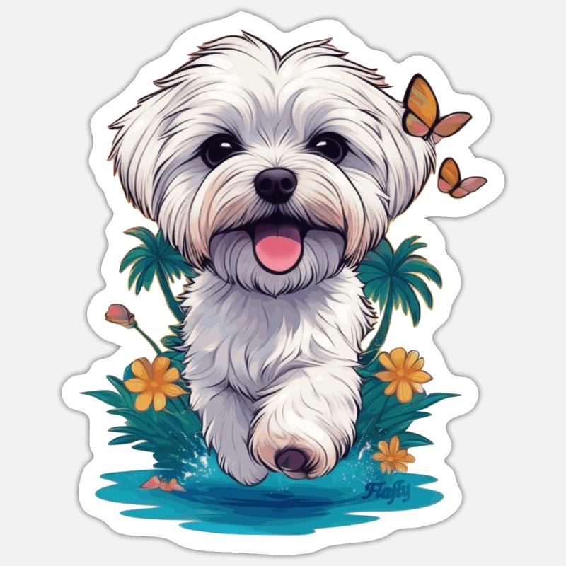 Chiot Maltais 🐾 - Sticker taille S (10 x 10 cm) - blanc mat