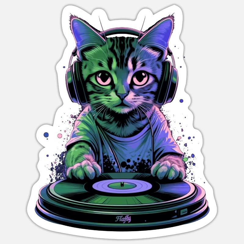 Minou DJ 🎧 - Sticker taille S (10 x 10 cm) - blanc mat