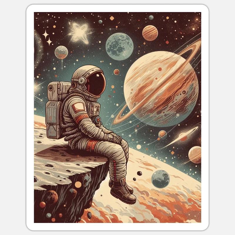 Un astronaute explorant l’infini, - Sticker taille S (10 x 10 cm) - blanc mat