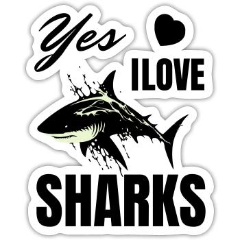 I Love Sharks - Motif de requin amusant pour les fans de requins - Sticker taille S (10 x 10 cm) - blanc mat - Devant