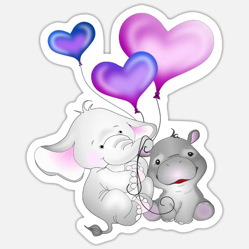 Elefant Luftballon Nilpferd - Sticker Größe S (10 x 10 cm) - Mattweiß
