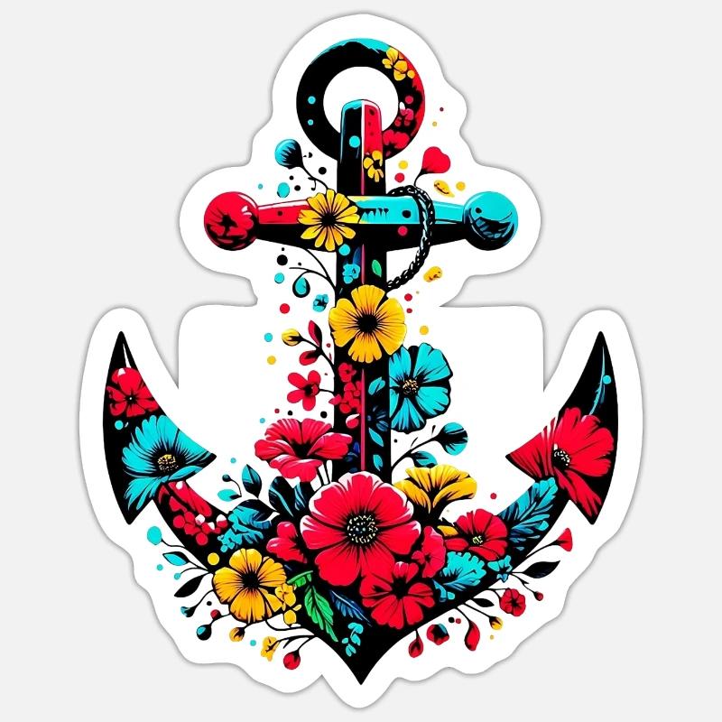 Ein Anker mit Blumen Sticker Größe S (10 x 10 cm)