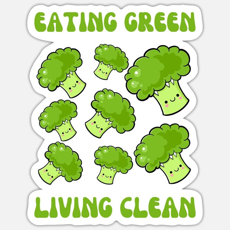 Végétarien, manger vert, vivre propre - Sticker taille S (10 x 10 cm) - blanc mat