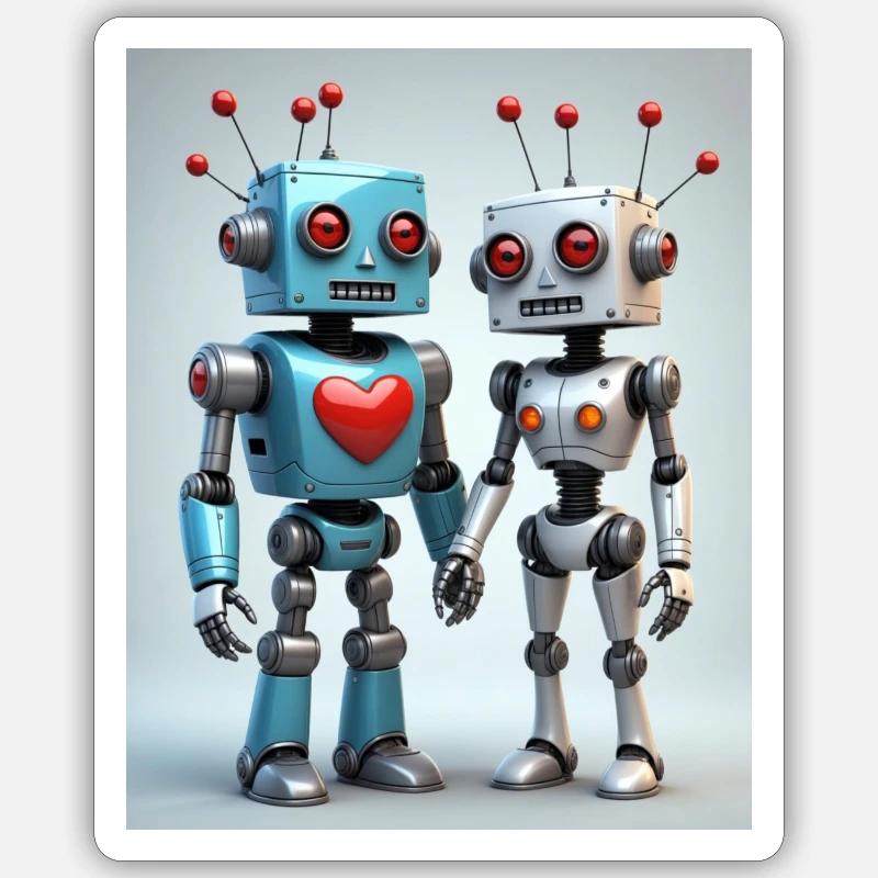 Couple de robots - Sticker taille S (10 x 10 cm) - blanc mat
