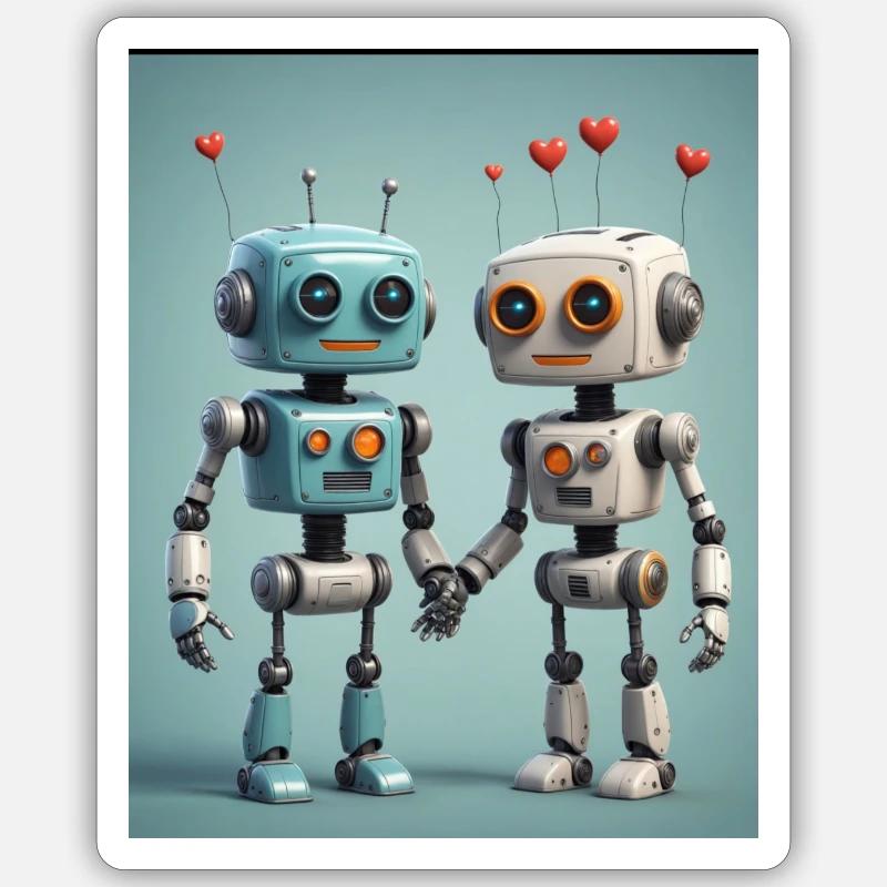 Roboter Pärchen - Sticker Größe S (10 x 10 cm) - Mattweiß