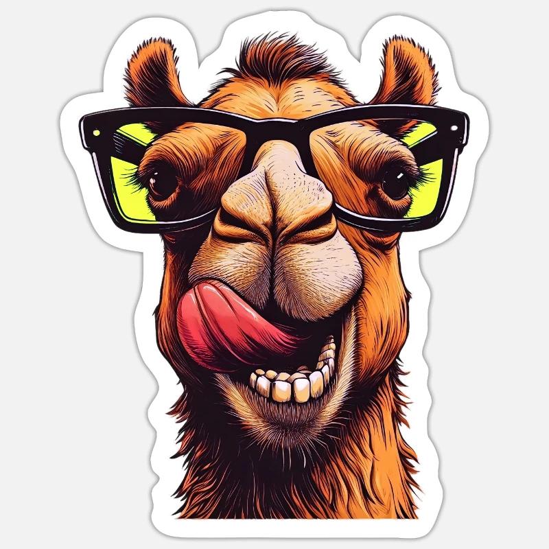 Camel with Sunglasses - Sticker size S (10 x 10 cm) - white matte