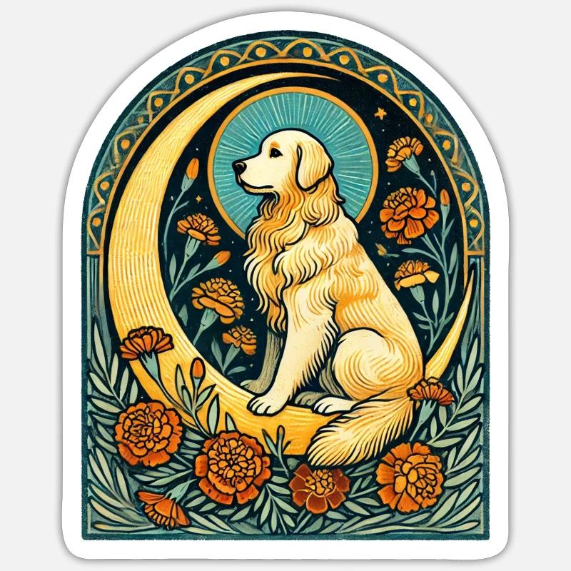 Golden Retriever Lune - Sticker taille S (10 x 10 cm) - blanc mat