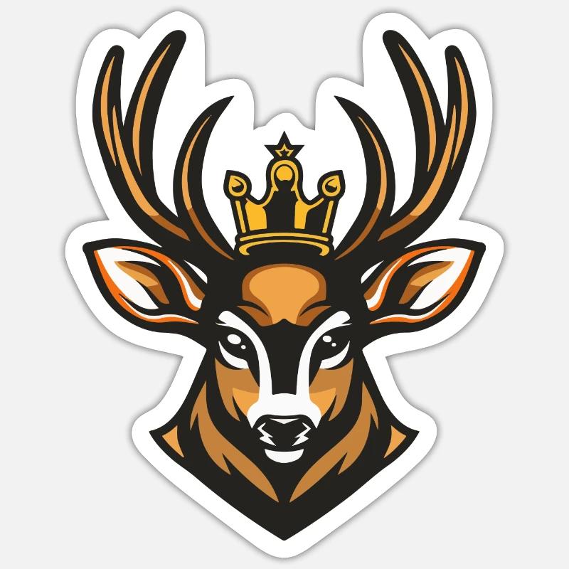 Hirsch Kopf Krone - Sticker Größe S (10 x 10 cm) - Mattweiß