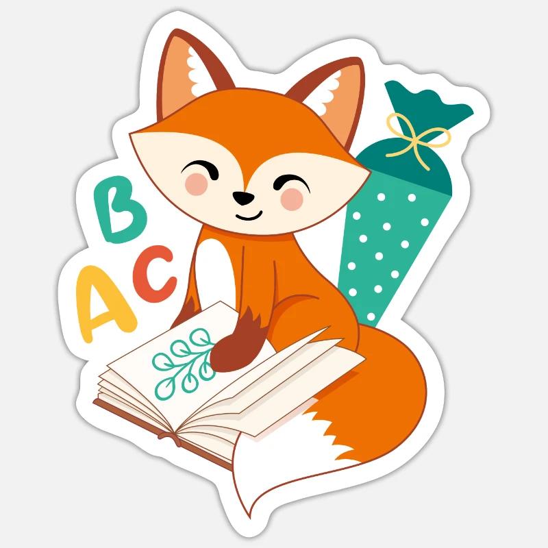 Fuchs mit Schultüte Einschulung Schulkind Sticker Größe S (10 x 10 cm)