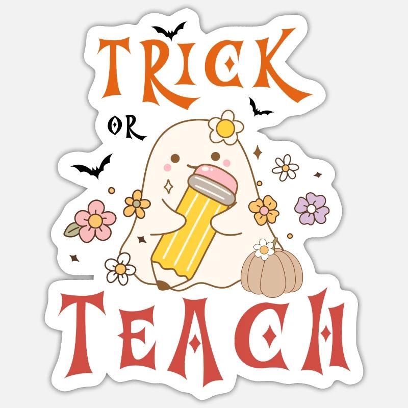 Halloween-Lehrer austricksen oder unterrichten - Sticker Größe S (10 x 10 cm) - Mattweiß