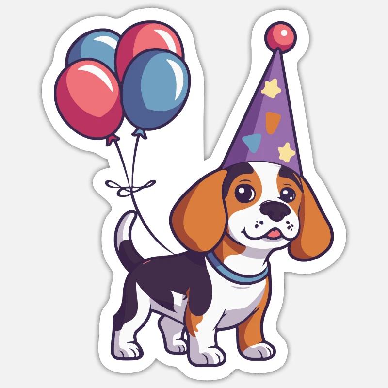 Beagle Chiens Anniversaire Bébé - Sticker taille S (10 x 10 cm) - blanc mat