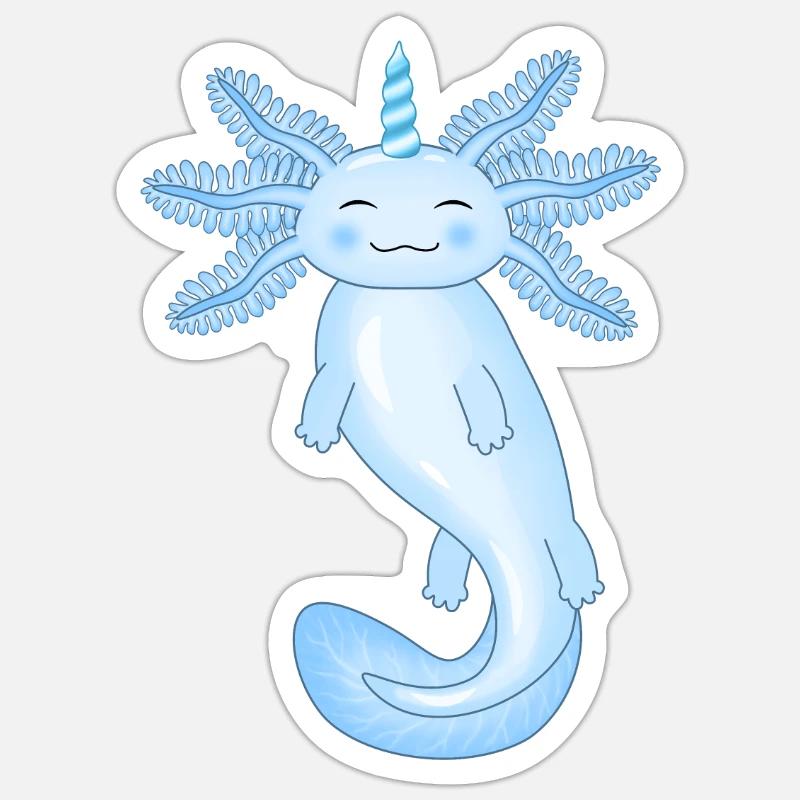 Axolotl bleu - Sticker taille S (10 x 10 cm) - blanc mat