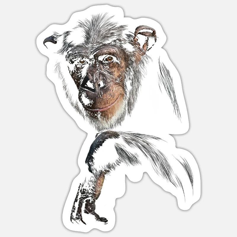 Chimpanzé - Sticker taille S (10 x 10 cm) - blanc mat