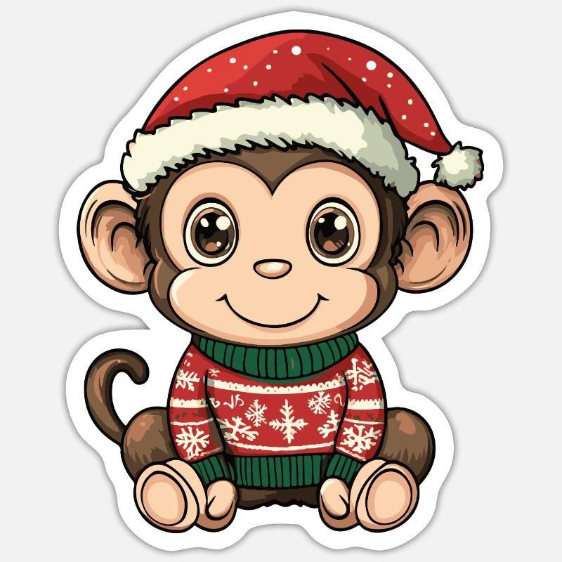 Monkey Christmas - Sticker size S (10 x 10 cm) - white matte