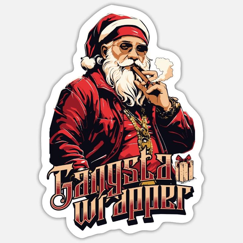 Gangsta Wrapper Pull de Noël glacière père Noël Sticker taille S (10 x 10 cm)