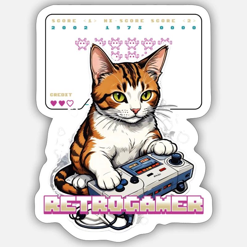 Retro Gaming Cat: Retrogamer with Controller Sticker size S (10 x 10 cm)