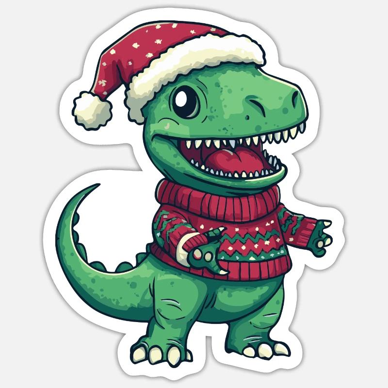 Dinosaur T-Rex Christmas Comic - Sticker size S (10 x 10 cm) - white matte