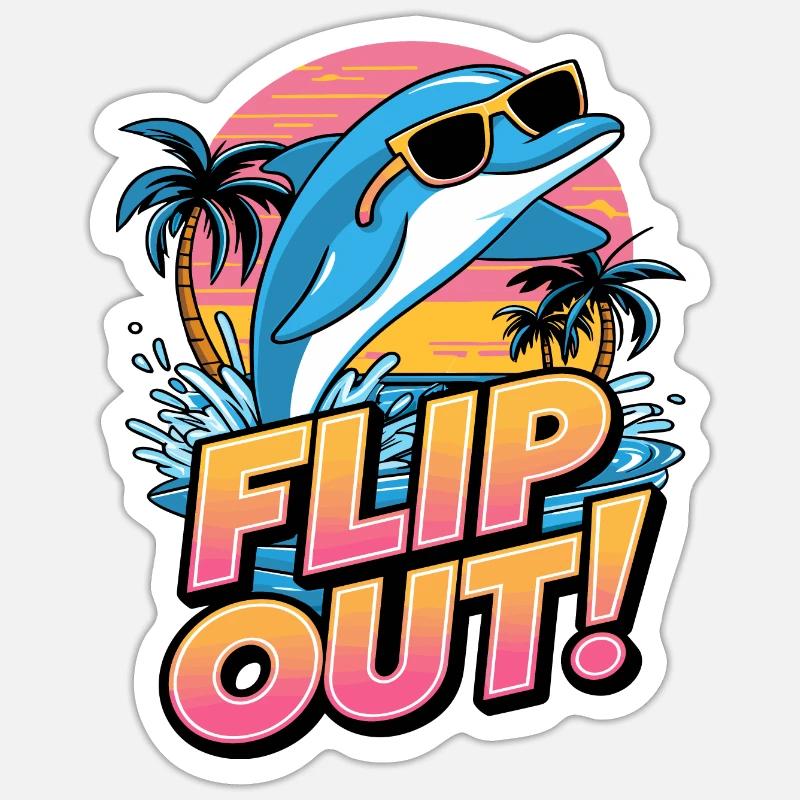 Fun Dolphin Flip Out Design avec lunettes de soleil Sticker taille S (10 x 10 cm)