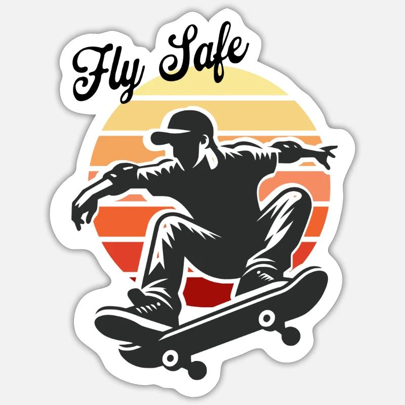 Skateboard Fly Safe Design - Sticker Größe S (10 x 10 cm) - Mattweiß