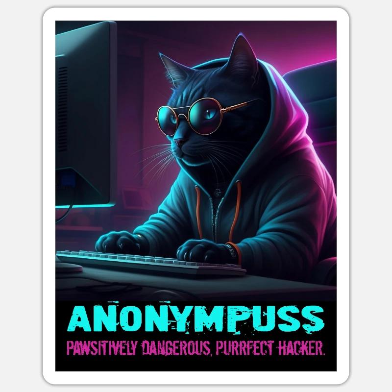 Anonympuss Chat Hacker Drôle Image Chat Mème Sticker taille S (10 x 10 cm)