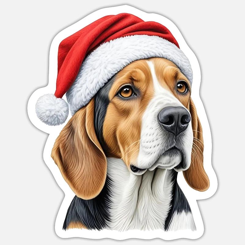 Chien beagle de Noël - Sticker taille S (10 x 10 cm) - blanc mat