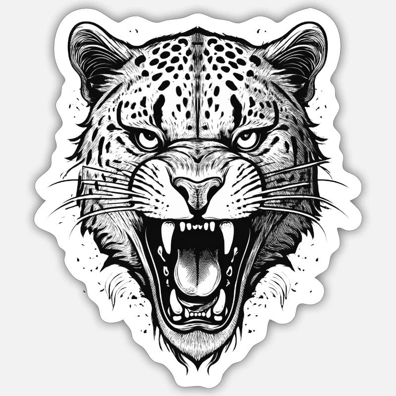 Brüllender Leopard - Sticker Größe S (10 x 10 cm) - Mattweiß