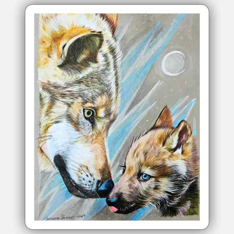 Wolfmama und Wolfjunges - Sticker Größe S (10 x 10 cm) - Mattweiß