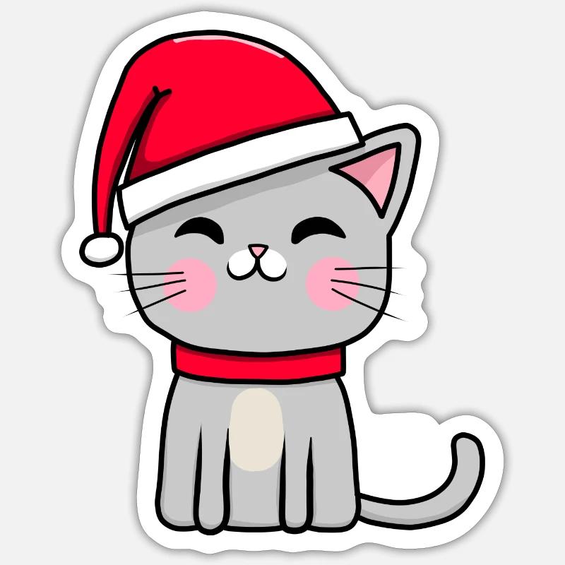 Chat de Noël Sticker taille S (10 x 10 cm)