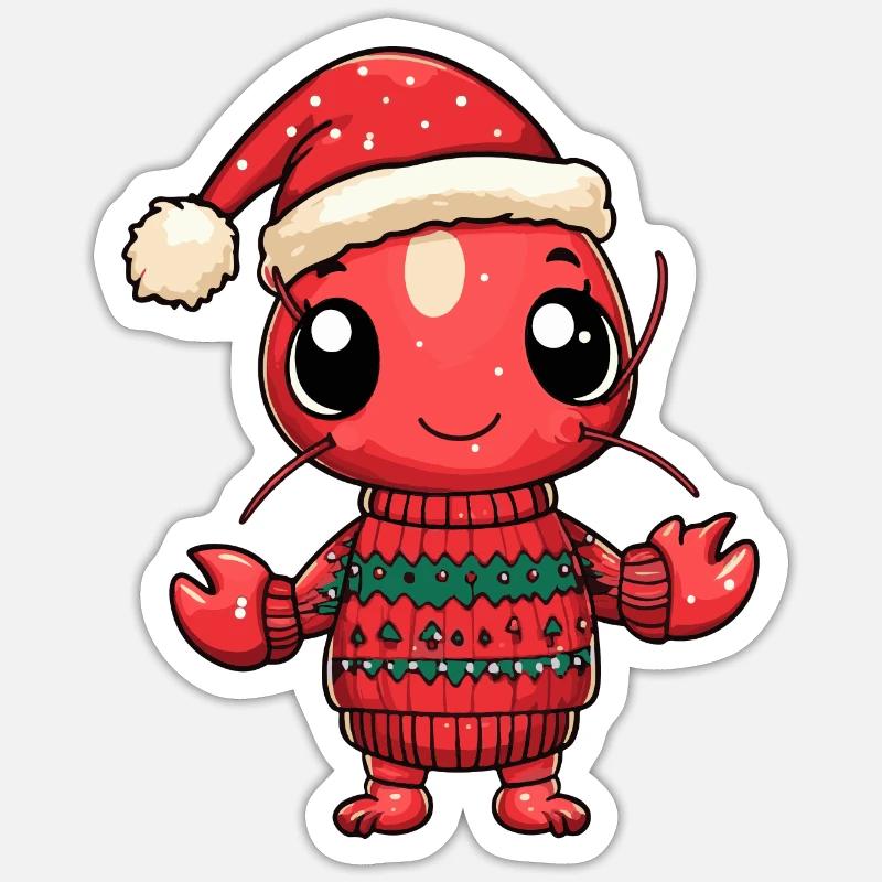 Lobster Crab Christmas Comic - Sticker size S (10 x 10 cm) - white matte